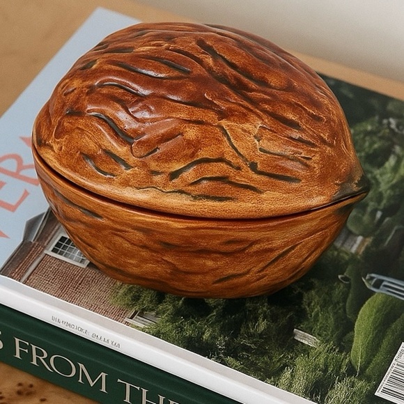 Glazed Ceramic Walnut Jar with Lid - Picture 2 of 14